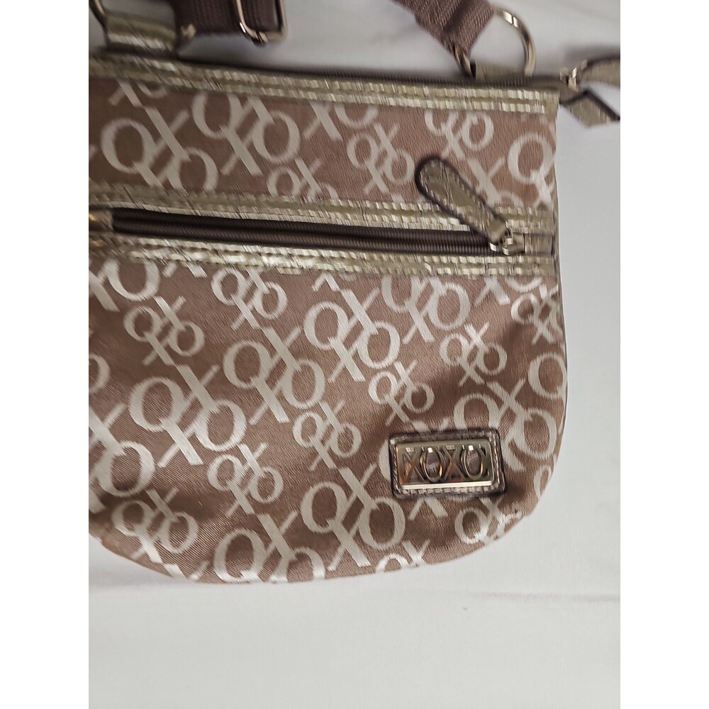 XOXO Monogram Crossbody Bag Brown Tan Adjustable Strap Zip Purse Small Handbag